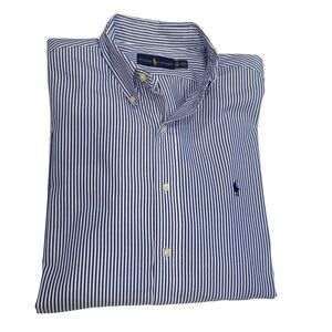 Ralph Lauren Men’s Button Down Collared Shirt Stripe Blue White Sz 17 / 43 EUC